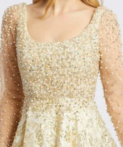 Formal Gowns Mac Duggal Couture - 66932D Beaded Illusion Long Sleeves Ballgown