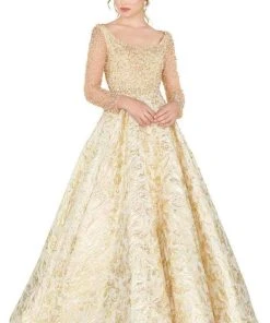 Formal Gowns Mac Duggal Couture - 66932D Beaded Illusion Long Sleeves Ballgown