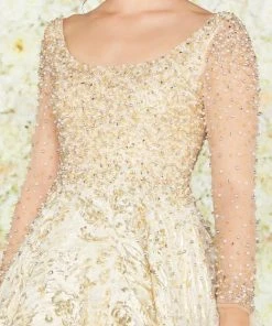 Formal Gowns Mac Duggal Couture - 66932D Beaded Illusion Long Sleeves Ballgown