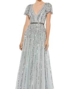 Mac Duggal - Deep V-Neck Sequin Formal Dress 5444 - 1 Pc Slate Blue In Size 18 Available