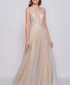 Mac Duggal - Deep V-neck Shimmering Ballgown 77402M Formal Gowns