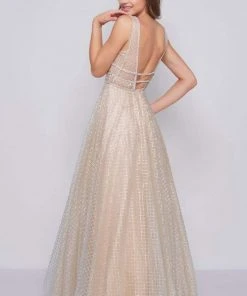 Mac Duggal - Deep V-neck Shimmering Ballgown 77402M Formal Gowns