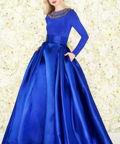 Mac Duggal - Embellished Long Sleeves Ballgown 12093R - 1 Pc Midnight Blue In Size 4 Available Formal Gowns