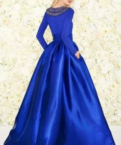 Mac Duggal - Embellished Long Sleeves Ballgown 12093R - 1 Pc Midnight Blue In Size 4 Available Formal Gowns