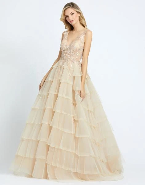 Mac Duggal Evening - 20136D Sleeveless V-Neck Tiered Ballgown 3 Mac Duggal Evening - 20136D Sleeveless V-Neck Tiered Ballgown