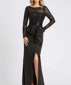 Mac Duggal Evening - 48966D Beaded Illusion Bateau Dress With Slit