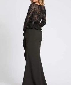 Mac Duggal Evening - 48966D Beaded Illusion Bateau Dress With Slit