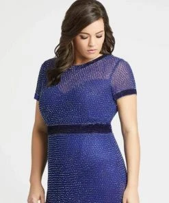 Formal Gowns Mac Duggal Fabulouss - 4844F Embellished Short Sleeves Trumpet Gown