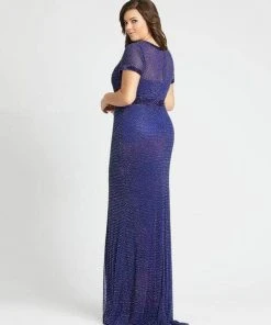 Formal Gowns Mac Duggal Fabulouss - 4844F Embellished Short Sleeves Trumpet Gown