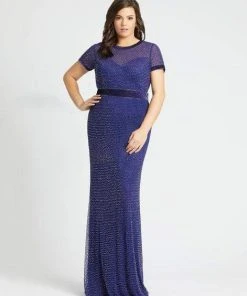 Formal Gowns Mac Duggal Fabulouss - 4844F Embellished Short Sleeves Trumpet Gown