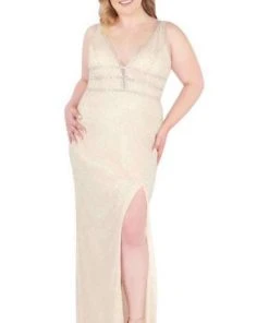 Mac Duggal Fabulouss - 4850F Beaded Plunging V-neck Sheath Dress