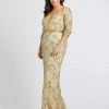 Mac Duggal Fabulouss - 4851F Gold Sequined V-Neck Trumpet Gown