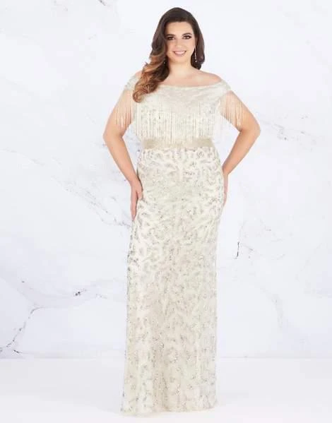 Mac Duggal Fabulouss - 4852F Sequined Off-Shoulder Dress With Fringes 3 Mac Duggal Fabulouss - 4852F Sequined Off-Shoulder Dress With Fringes