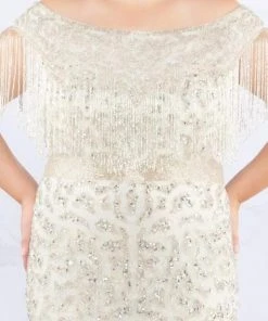 Mac Duggal Fabulouss - 4852F Sequined Off-Shoulder Dress With Fringes 5 Mac Duggal Fabulouss - 4852F Sequined Off-Shoulder Dress With Fringes