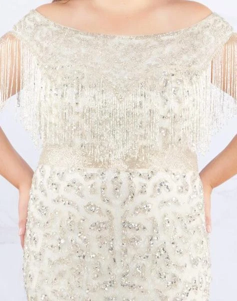 Mac Duggal Fabulouss - 4852F Sequined Off-Shoulder Dress With Fringes 4 Mac Duggal Fabulouss - 4852F Sequined Off-Shoulder Dress With Fringes