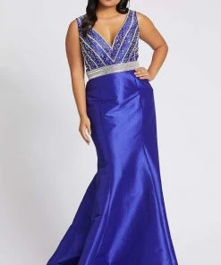 Formal Gowns Mac Duggal Fabulouss - 48997F Beaded Plunging V-neck Mermaid Dress