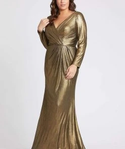 Mac Duggal Fabulouss - 49073F Long Sleeves Golden Long Dress