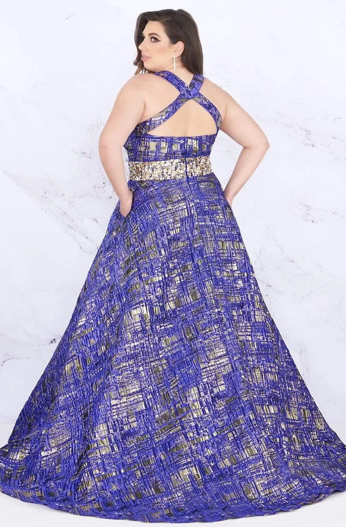 Formal Gowns Mac Duggal Fabulouss - 66793F V-neck Print Brocade A-line Dress 4 Formal Gowns Mac Duggal Fabulouss - 66793F V-neck Print Brocade A-line Dress