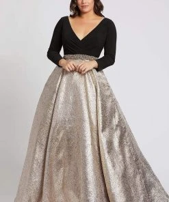 Mac Duggal Fabulouss - 67229F Long Sleeve Shiny Long Ballgown Formal Gowns