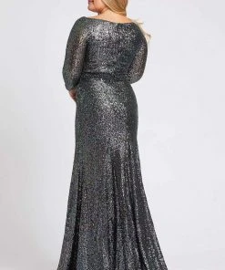Formal Gowns Mac Duggal Fabulouss - 67246F Shimmering Long Sleeves Trumpet Dress