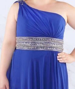 Mac Duggal Fabulouss - 77371F Beaded One Shoulder Chiffon A-line Dress