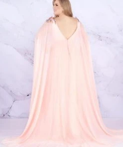 Mac Duggal Fabulouss - 77551F Floral Applique A-line Dress With Cape