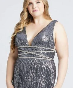 Mac Duggal Fabulouss - 77558F Sequined Plunging V-Neck Sheath Gown