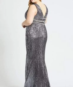 Mac Duggal Fabulouss - 77558F Sequined Plunging V-Neck Sheath Gown