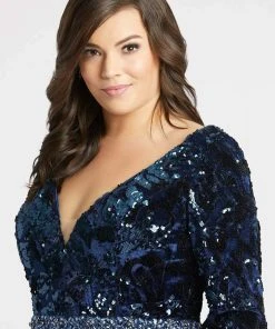 Mac Duggal Fabulouss - 77565F Sequined Plunging Long Sleeves Gown Formal Gowns
