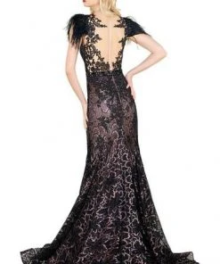 Mac Duggal - Feathered Lace Mermaid Gown 79230R - 1 Pc Black In Size 4 Available