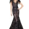 Mac Duggal - Feathered Lace Mermaid Gown 79230R - 1 Pc Black In Size 4 Available