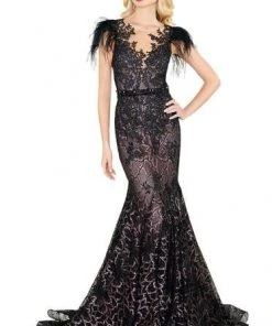 Mac Duggal - Feathered Lace Mermaid Gown 79230R - 1 Pc Black In Size 4 Available