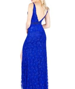 Formal Gowns Mac Duggal Flash - 4816L Beaded Lace V-Neck Gown With Slit 7 Formal Gowns Mac Duggal Flash - 4816L Beaded Lace V-Neck Gown With Slit