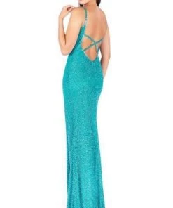 Mac Duggal Flash - 4817L High Slit Allover Beaded Sheath Gown