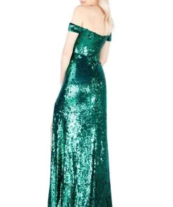 Formal Gowns Mac Duggal Flash - 4822L Off-Shoulder Sequined Gown With Slit