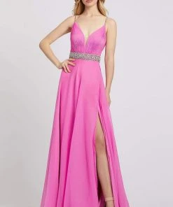 Formal Gowns Mac Duggal Flash - 48896L Ruched Plunging V-Neck Gown With Slit