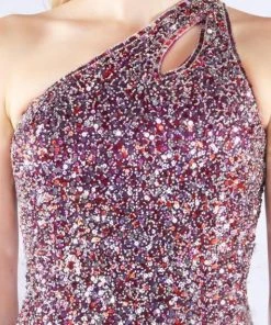 Mac Duggal Flash - 4918L Sequined Asymmetric Sheath Dress With Train