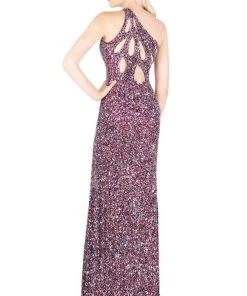 Mac Duggal Flash - 4918L Sequined Asymmetric Sheath Dress With Train