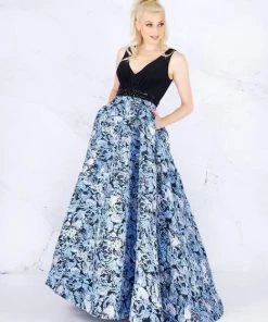 Mac Duggal Flash - 55226L Two Tone Beaded And Printed Ballgown
