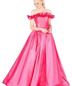 Formal Gowns Mac Duggal Flash - 66723L Sleek Ruffle-Paneled Off Shoulder Ballgown