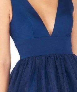 Mac Duggal Flash - 66738L Sleeveless Jersey Swiss Dot Skirt Gown Formal Gowns