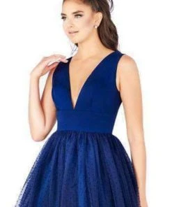 Mac Duggal Flash - 66738L Sleeveless Jersey Swiss Dot Skirt Gown Formal Gowns