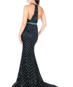 Formal Gowns Mac Duggal Flash - 66835L Bedazzled Halter Trumpet Dress With Train