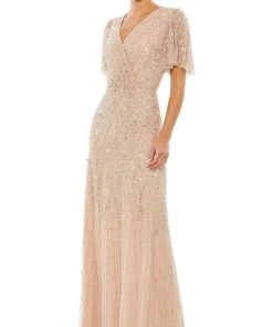 Mac Duggal Mother Of The Bride Dresses- Flutter Sleeve Beaded Formal Gown 35109 - 1 Pc Nude In Size 6 Available Formal Gowns
