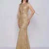 Formal Gowns Mac Duggal Prom - 12162M Bead-Fringed Sleeve Gilded Sheath Gown