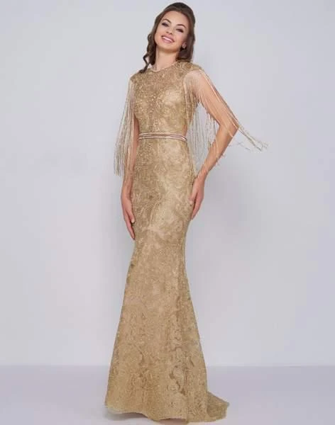 Formal Gowns Mac Duggal Prom - 12162M Bead-Fringed Sleeve Gilded Sheath Gown 3 Formal Gowns Mac Duggal Prom - 12162M Bead-Fringed Sleeve Gilded Sheath Gown
