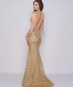 Formal Gowns Mac Duggal Prom - 12162M Bead-Fringed Sleeve Gilded Sheath Gown 7 Formal Gowns Mac Duggal Prom - 12162M Bead-Fringed Sleeve Gilded Sheath Gown