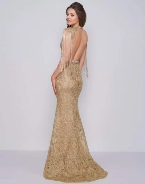 Formal Gowns Mac Duggal Prom - 12162M Bead-Fringed Sleeve Gilded Sheath Gown 4 Formal Gowns Mac Duggal Prom - 12162M Bead-Fringed Sleeve Gilded Sheath Gown