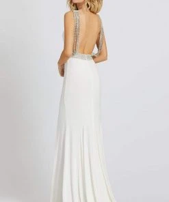 Formal Gowns Mac Duggal Prom - 12342M Crystal Accent Deep V Neck Fitted Long Gown