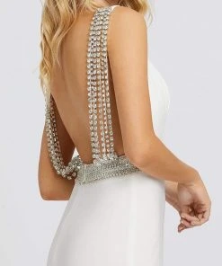 Formal Gowns Mac Duggal Prom - 12342M Crystal Accent Deep V Neck Fitted Long Gown